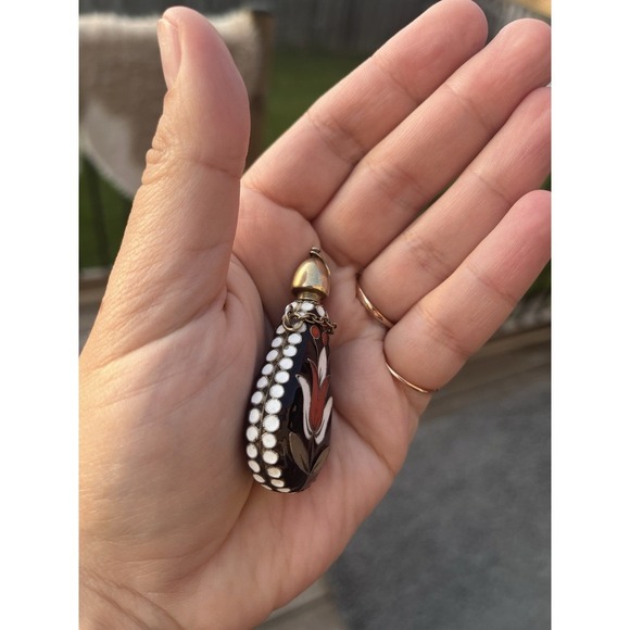 Vintage Enamel Perfume Pendant Jewelry Silver Stamp - Picture 4 of 11